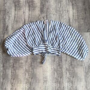 Dolan Striped V-Neck Cropped Puff Sleeve Blouse